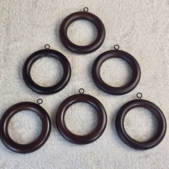 Unbranded Other - Lot 6 Wood Rings 3 inch Dark Brown Macrame Craft Hoops Curtain Drapery Hardware